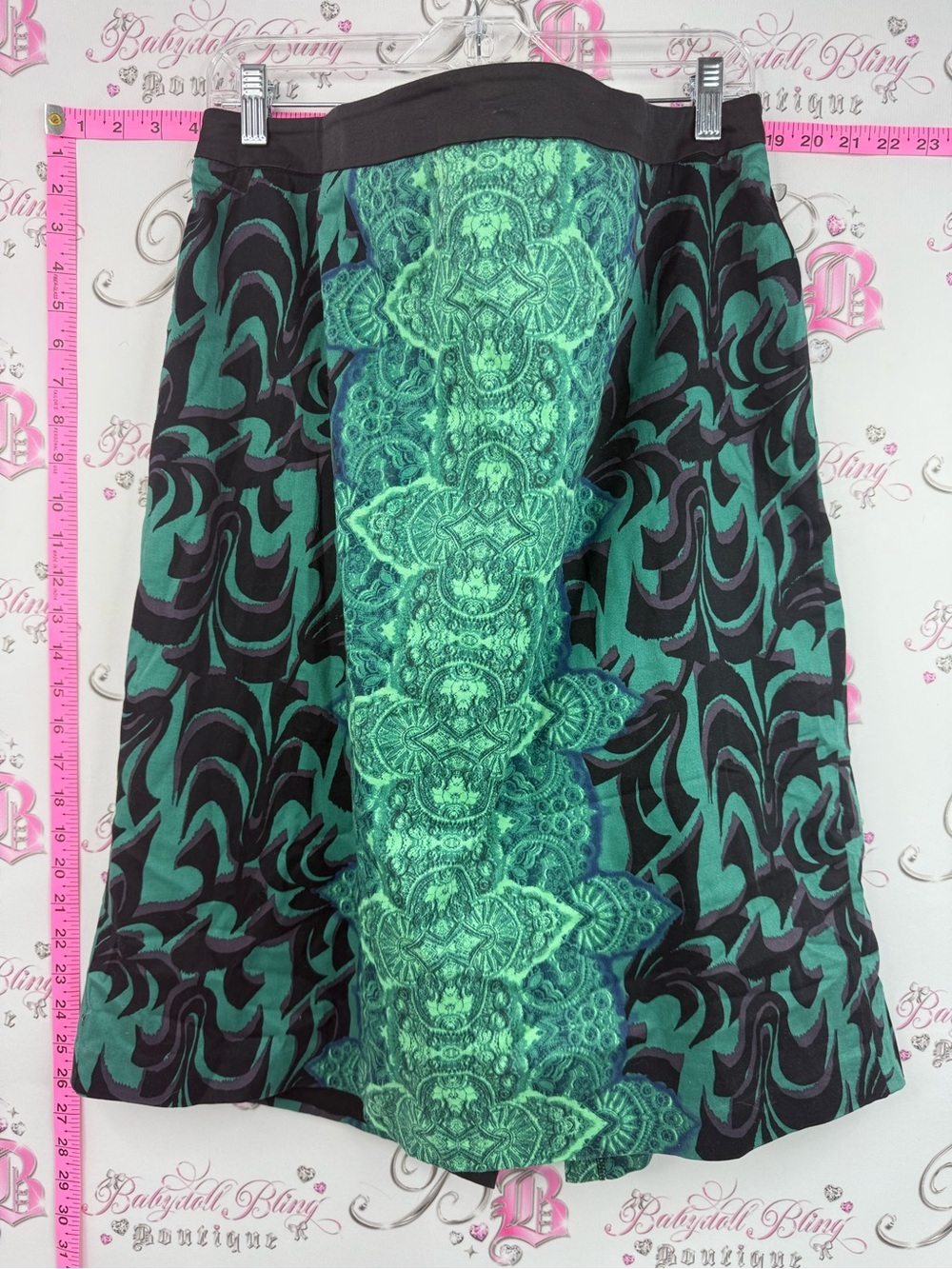Jules & Leopold skirt bright Black and Emerald Green Patterned A-Line Skirt